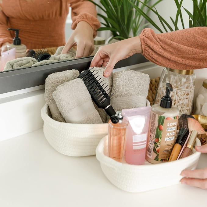 NaturalCozy 5-Piece Rectangle Storage Basket Set- Natural Cotton Rope Woven - Image 9