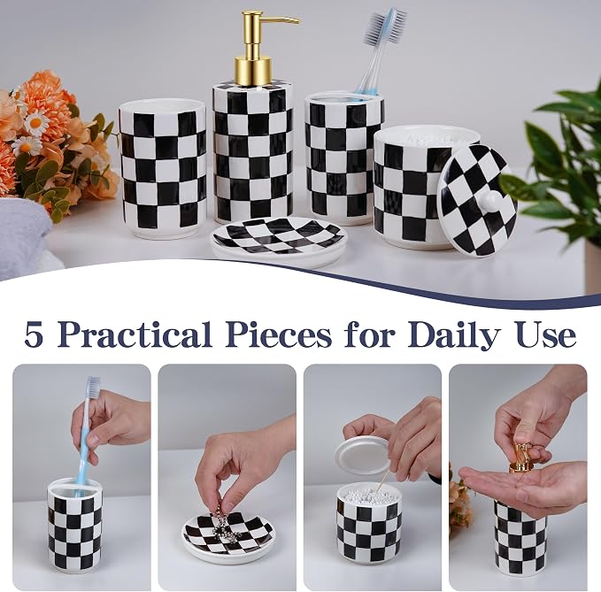Ceramic Bathroom Soap Dispenser Set, Toothbrush Holder, Soap Dish & Storage Jar - Image 4