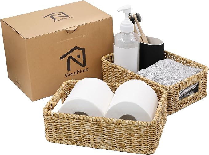 Baskets for Organizing, Small Wicker, Storage Bins for Bathroom and Toilet by WeeNest