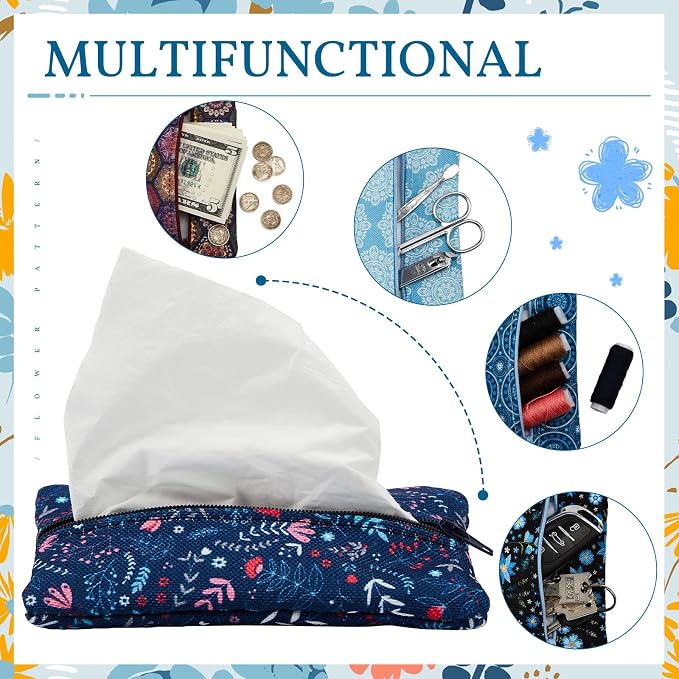 5 Pieces Tissues Purse Pocket Tissue Holder Reusable Travel Pouch Fabric Zipper - Image 4