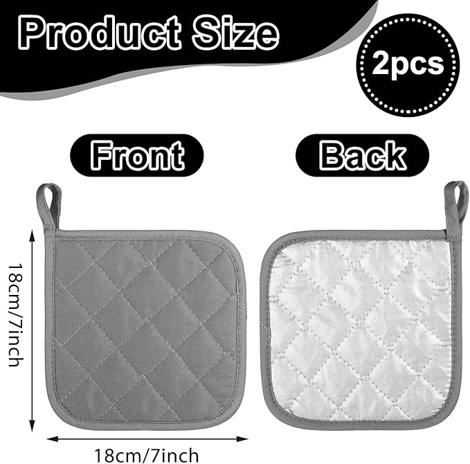 2 Pcs Cotton Pot Holders, 18 cm / 7-Inch Square Potholders - Image 2