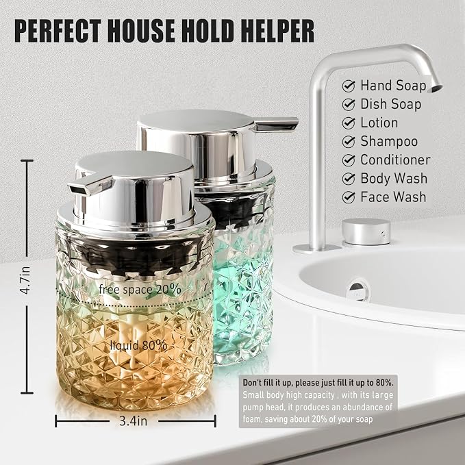 Malachi Foaming Hand Soap Dispenser, Refillable Clear Glass Pump Bottles - Image 2