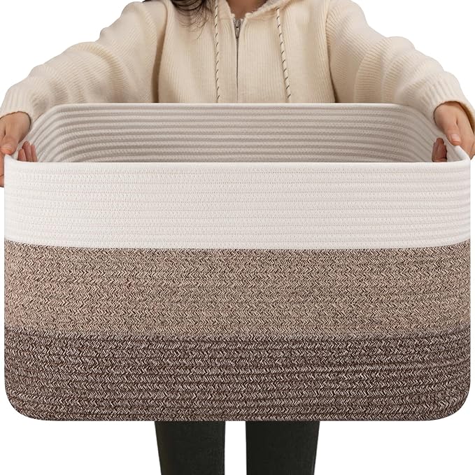 OIAHOMY Large Blanket Basket For Living Room, Rectangle Woven Baskets for by MasterofSpaceOptimization