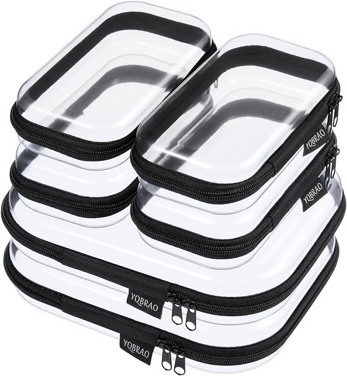 6 Pack Clear Hard Shell Zipper Case, Hard Plastic Organizer Pouches by Unknown
