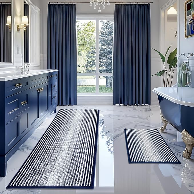 BSICPRO Bathroom Rugs and Mats Sets, 2 Piece Thick Absorbent Chenille Bath Mat by BSICPRO