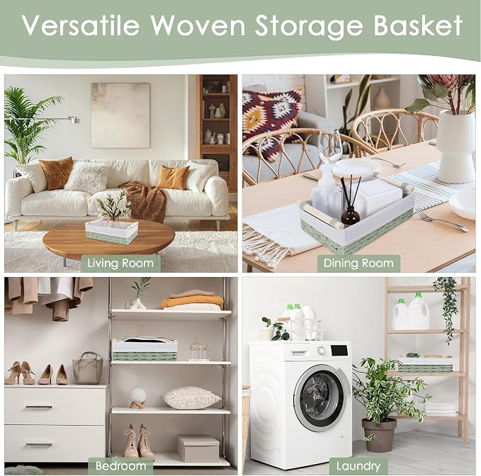 Wicker Storage Basket with Wooden Handle – Paper Rope Decorative Toilet Paper - Image 5