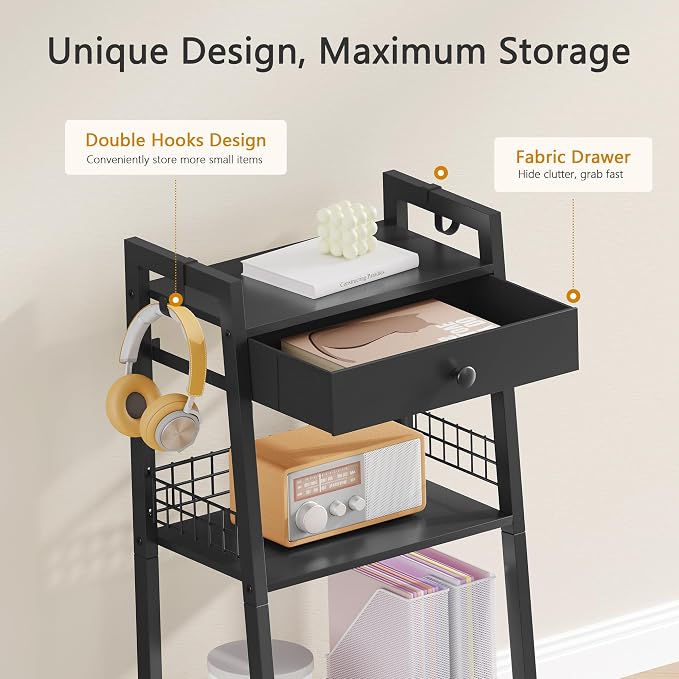 3-Tier Ladder Shelf with Drawer, Bathroom Table Stand - Image 6