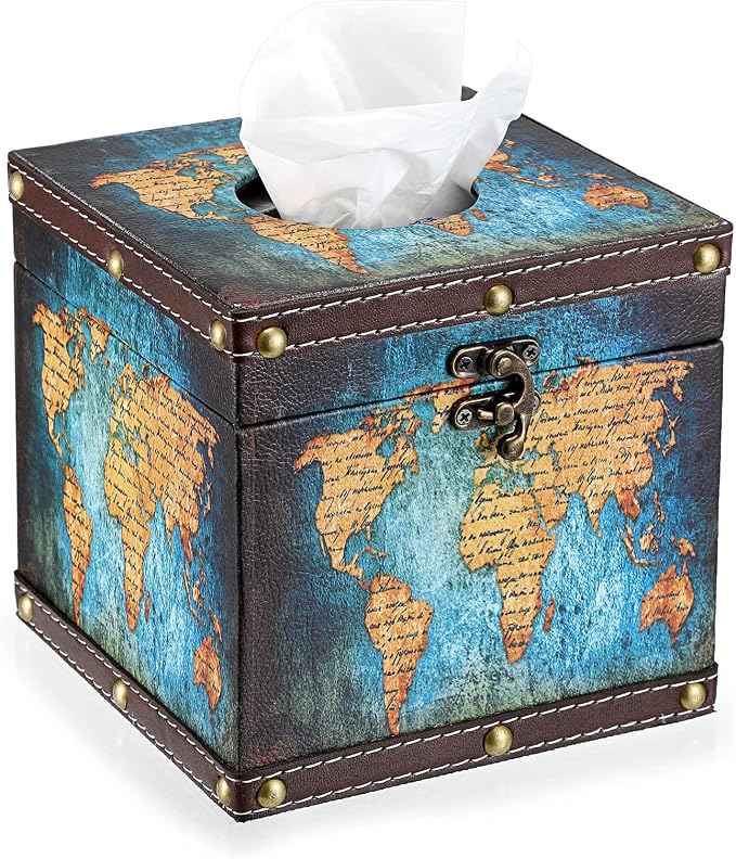 Sumnacon Retro Wood Square Tissue Box Cover by Sumnacon