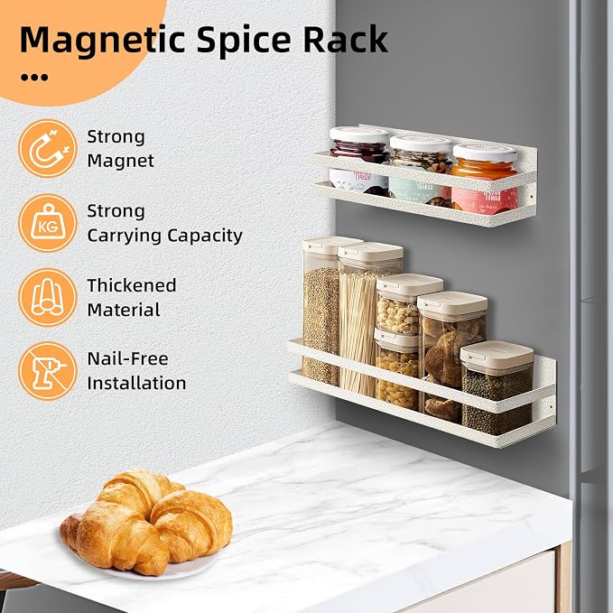 Uten Large Magnetic Spice Rack for Refrigerator, 2 Pack Strong Magnetic Shelves - Image 3