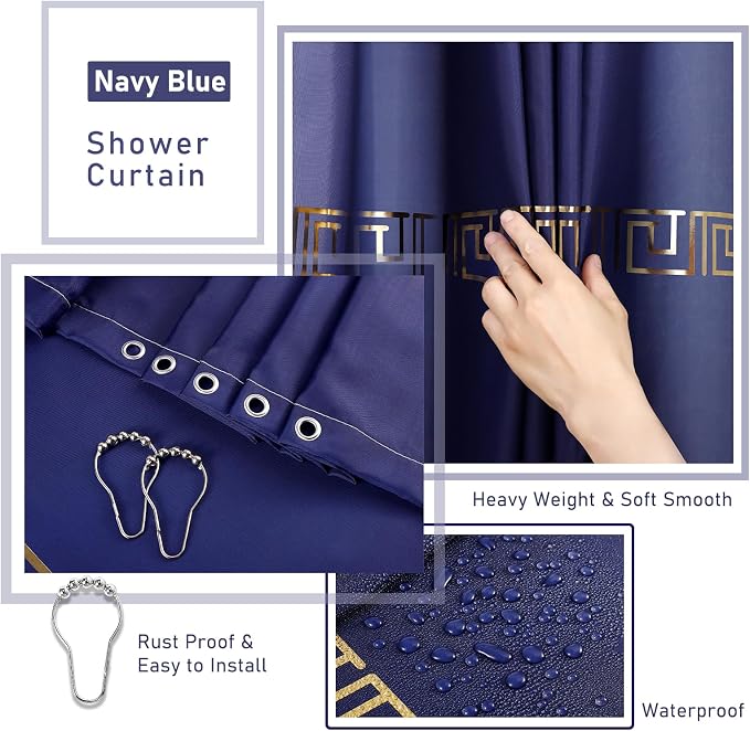 Bathroom Sets with Shower Curtain and Rugs Bathroom Accessories Set Navy Blue - Image 2