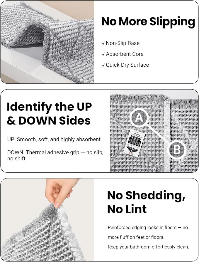 Waffle Bath Mat Set, Non Slip Bathroom Rugs Sets 2 Piece, Ultra Absorbent Long - Image 3