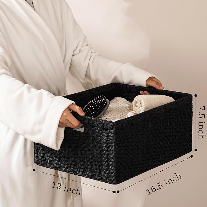 UBBCARE 2 Pack Wicker Basket, 16.5L×13H×7.5W inch Woven Paper Rope Storage - Image 2
