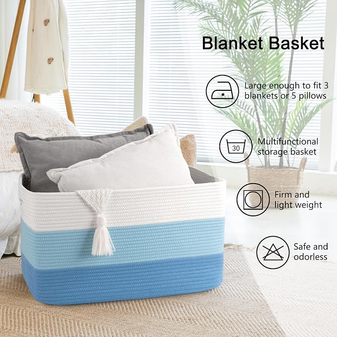 OIAHOMY Large Blanket Basket, 22”x17”x12” Rectangle Woven Baskets, Nursery - Image 6