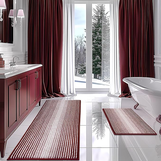 Bathroom Rugs and Mats Sets, 2 Piece Thick Absorbent Chenille Bath Mat Rug Set by BSICPRO