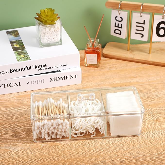 Qtip Holder Transparent 3 Compartments Cotton Ball and Swab Holder Organizer - Image 7