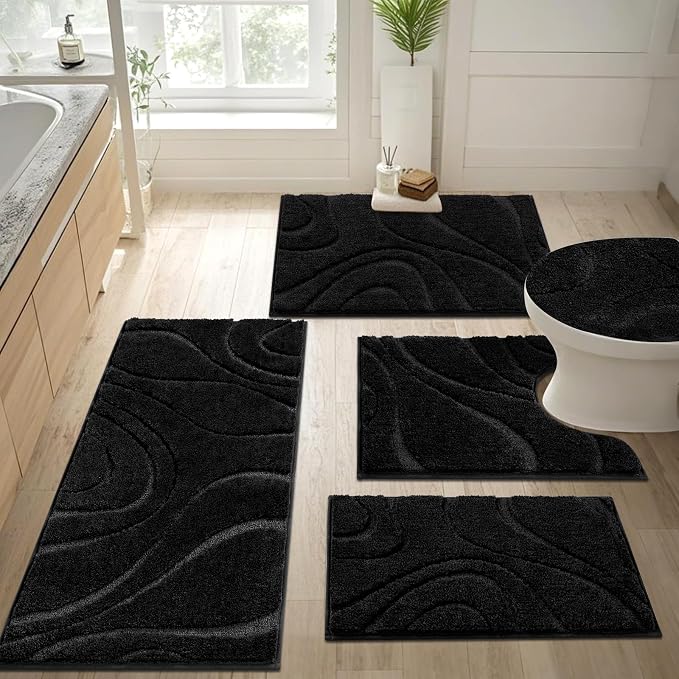 HEBE Bathroom Rugs Sets 5 Piece, Soft Absorbent Microfiber Bath Mat - Image 9