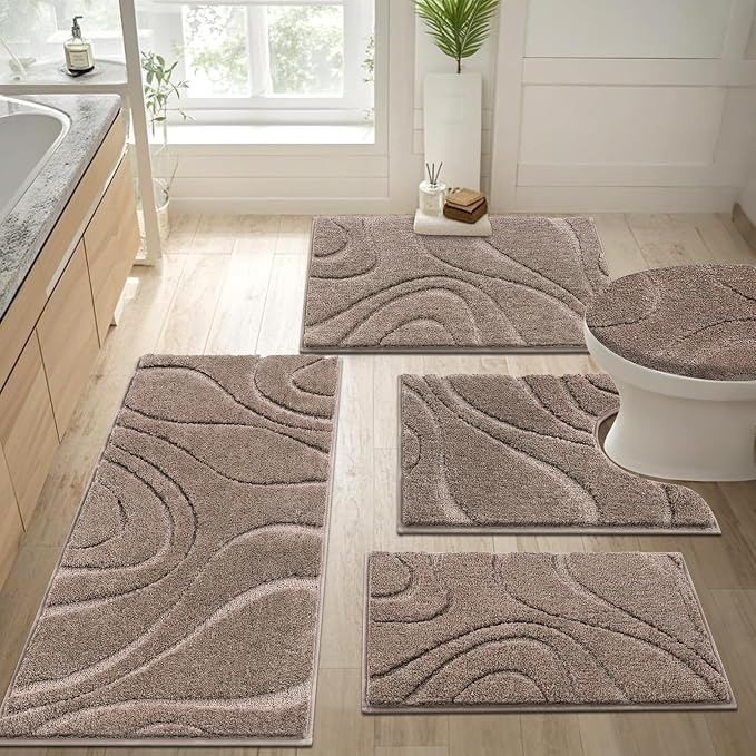 HEBE Bathroom Rugs Sets 5 Piece, Soft Absorbent Microfiber Bath Mat - Image 9
