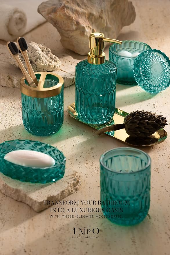 EMPO 6PCS Bathroom Clear Glass Accessories Set, Contemporary Modern Decor - Image 2