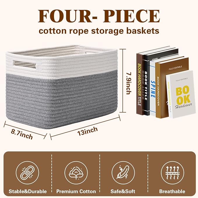 Storage Baskets for Organizing, 4 Pack Baskets for Shelves, Decorative Storage - Image 3