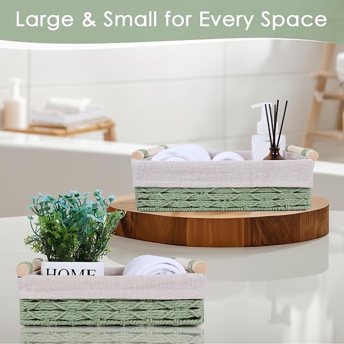 Wicker Storage Basket with Wooden Handle – Paper Rope Decorative Toilet Paper - Image 6