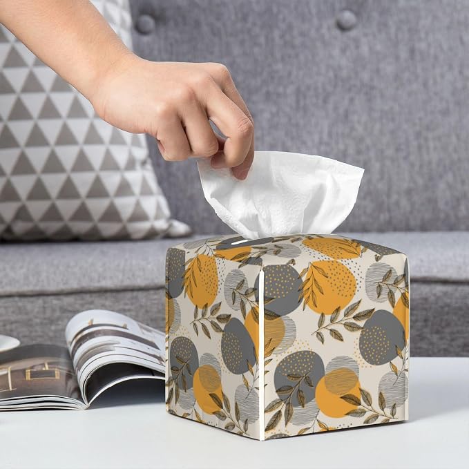 Boho Abstract Leaves Tissue Box Cover Square, Linear Boho Leaves and Geometric - Image 6