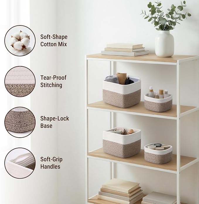 5-Pack Storage Cubes Woven Rope Baskets - Image 3