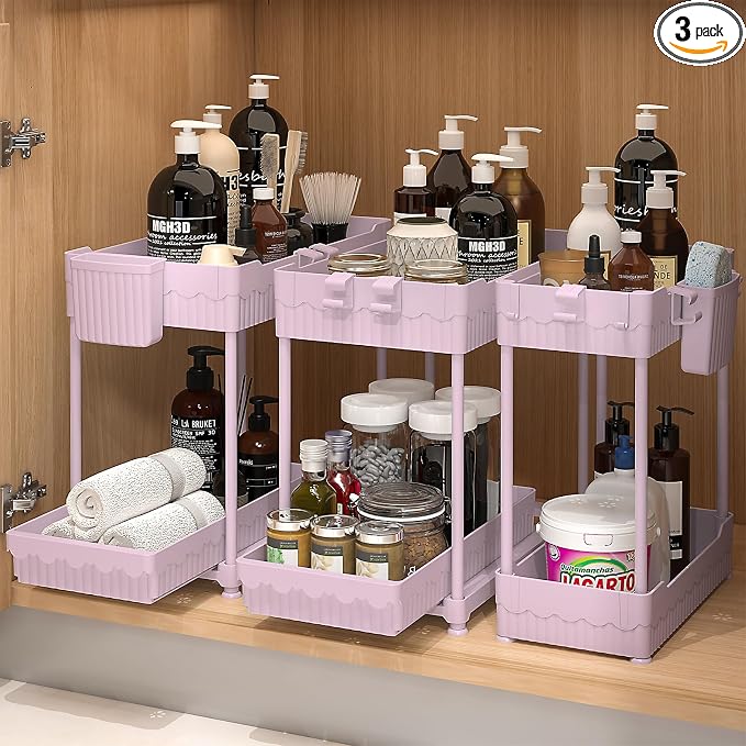 3 Pack Under Sink Organizers, 2-Tier Multi-Use Kitchen and Bathroom Organizers by Sevenblue