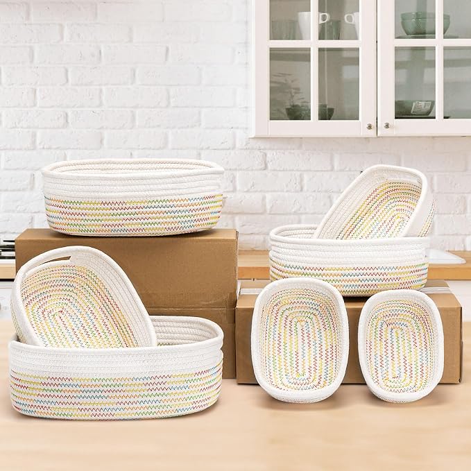 7 Piece Cotton Rope Woven Basket Set - Image 2