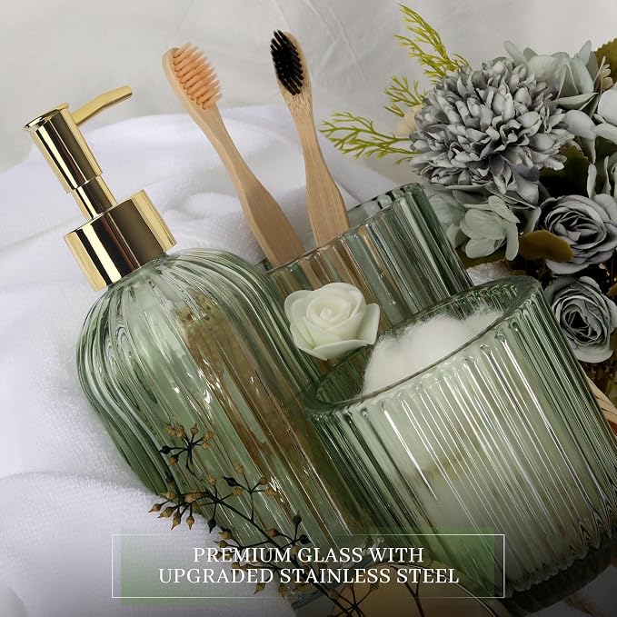 Designer Green Glass Bathroom Accessories Sets - Image 4
