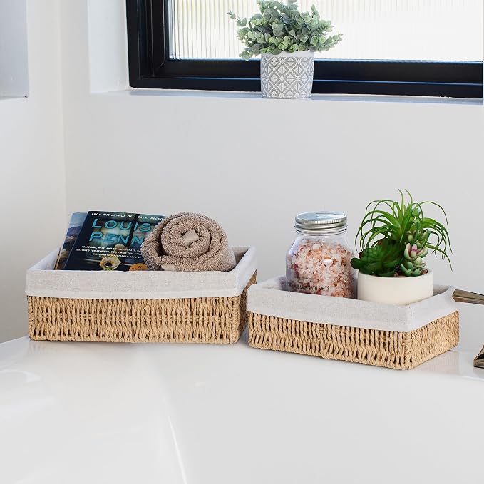 Beautiful Toilet Paper Storage Basket Set of 2 – Decorative Wicker Bathroom - Image 6