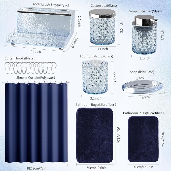 Blue Bathroom Accessories Set, Soap Dispenser, Soap Dish, Qtip Jar, Toothbrush - Image 6