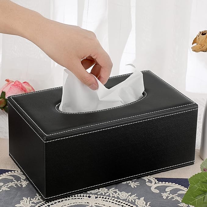 Sumnacon Tissue Box Cover Rectangle Leather Tissue Box Stylish Tissue Box Holder - Image 2