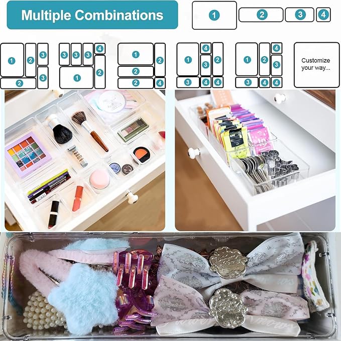 15 Pack Clear Plastic Drawer Organizer Set - Image 5
