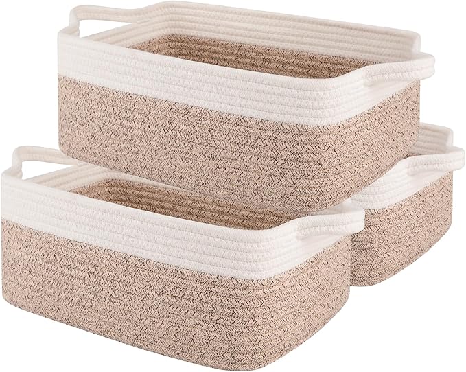 OIAHOMY 3 Pack Storage Baskets for Organizing, Woven Cotton Rope Basket for by MasterofSpaceOptimization