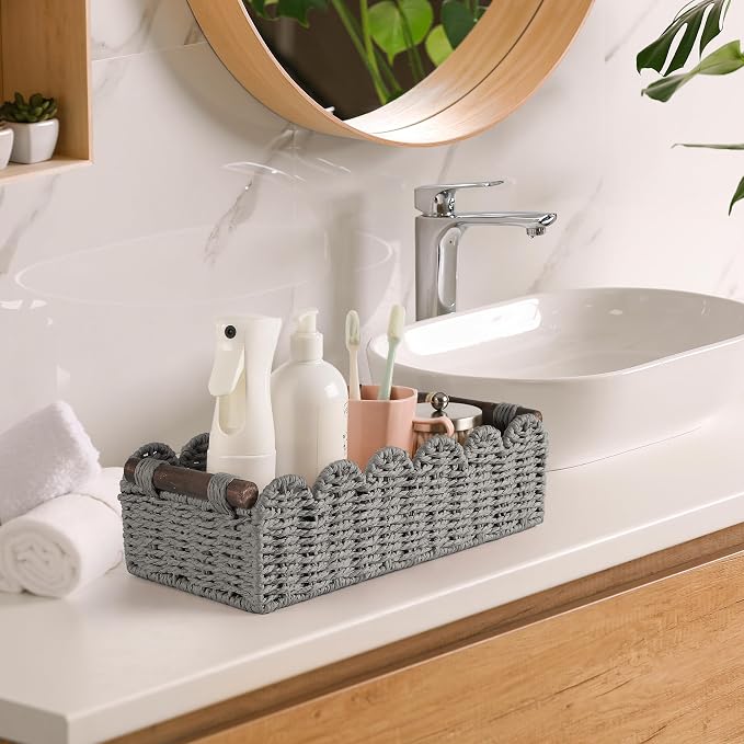 Toilet Paper Storage Basket Bathroom Counter Organizer Wicker Baskets - Image 4