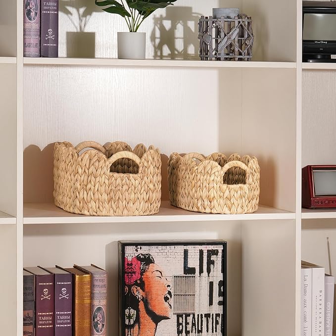 Scalloped Wicker Basket, Water Hyacinth Storage Oval Cute Baby Baskets - Image 6