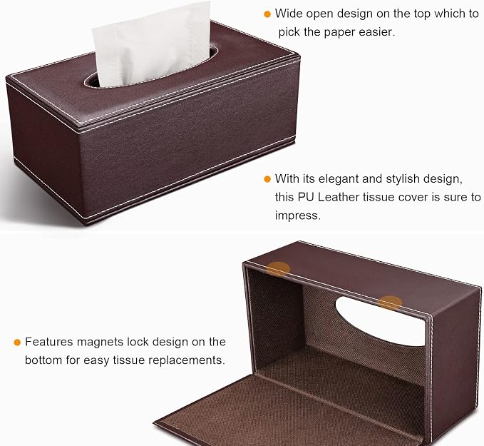 Tissue Box Cover Rectangle, PU Leather Tissue Box Holder Rectangular, Kleenex - Image 4