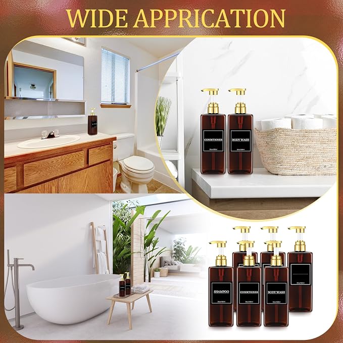 Gejoy 12 Pack Amber Shampoo and Conditioner Dispenser Bottles, 17 Oz/ 500ml - Image 6
