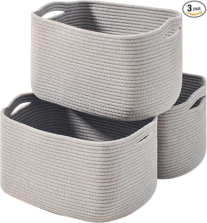 Storage Baskets for Organizing Shelves, Woven Cotton Rope Bins for Baby Nursery by ICERZCZ