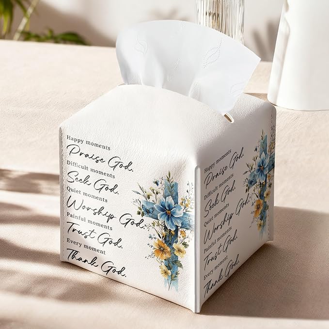 Cross Easter Tissue Box Cover, PU Leather Drawstring Bottom - Image 9