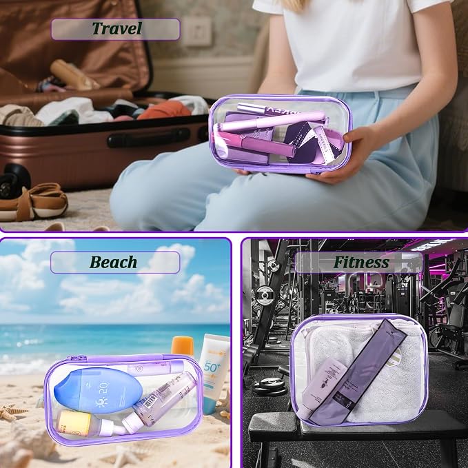 3 Pcs Clear Hard Zipper Case, Hard Shell Plastic Clear Organizer Bag, - Image 6