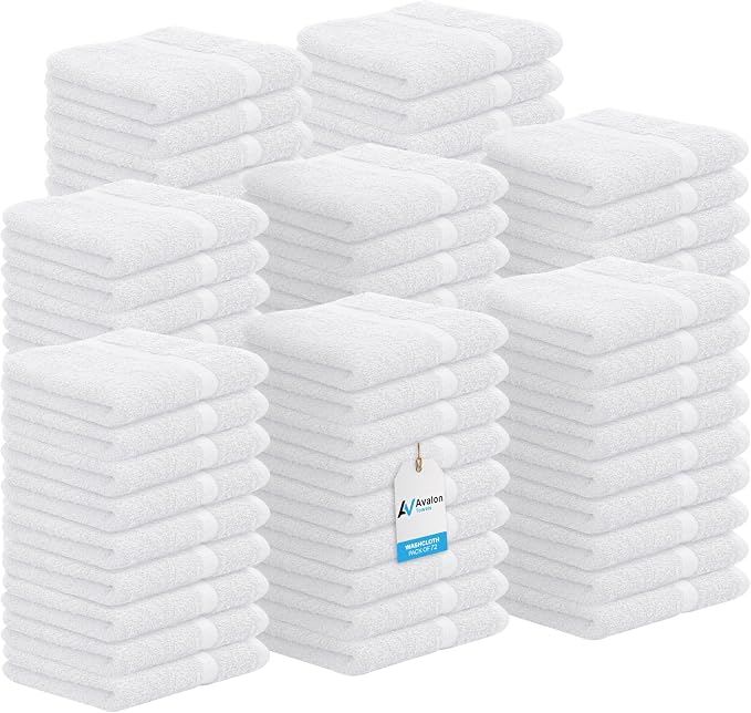 Avalon Towels Cotton Washcloths – Size 12x12 Inches, 100% Ring Spun Cotton by AvalonTowels