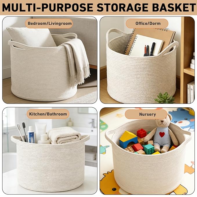 115L Large Blanket Basket, 23.6" L x 23.6" W x 15.7" H Rope Woven Baskets - Image 5
