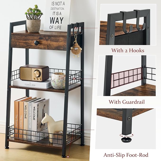 3-Tier Ladder Shelf with Drawer, Bathroom Table Stand - Image 6
