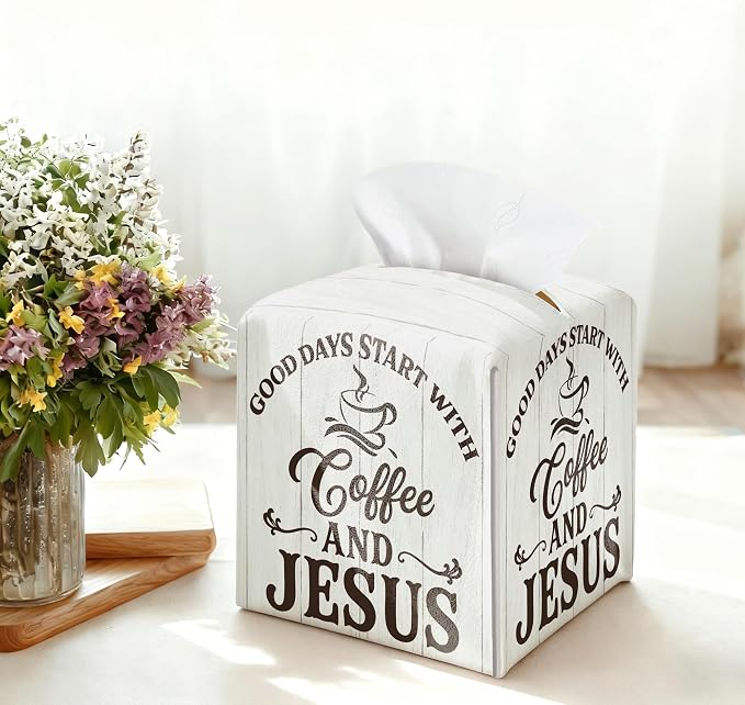 Coffee Bar Tissue Box Cover Square, Good Days Start - Image 3