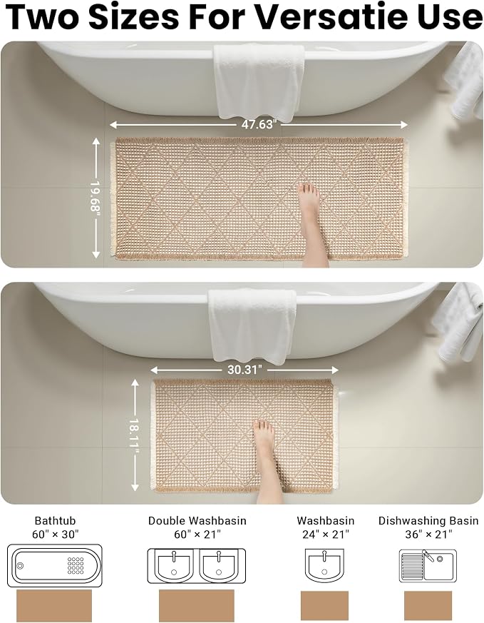 Waffle Bath Mat Set, Non Slip Bathroom Rugs Sets 2 Piece, Ultra Absorbent Long - Image 4