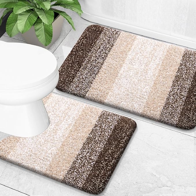 OLANLY Bathroom Rug Set 2 Piece, Soft Absorbent Microfiber Bath Mats and by OLANLY