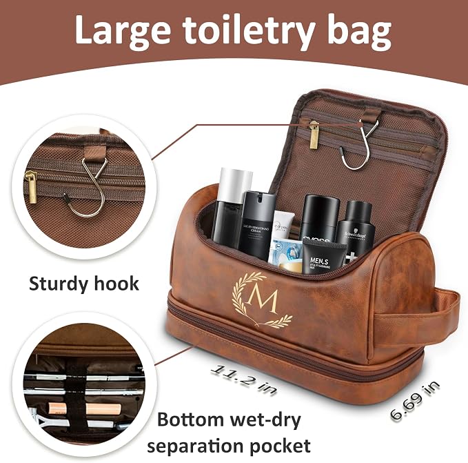 Personalized Leather Toiletry Bag - Image 3