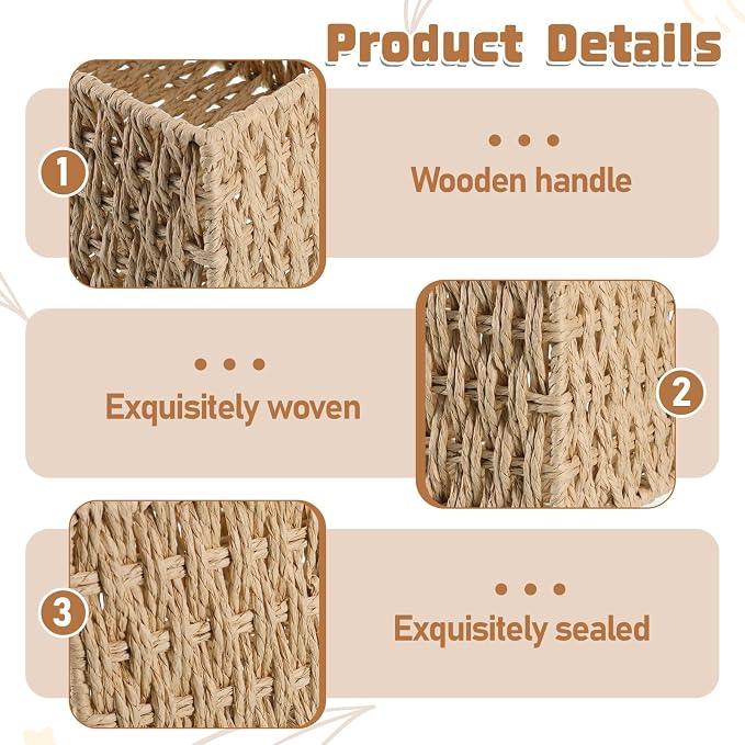 3 Pack Wicker Baskets for Organizing, Toilet Tank Basket for Bathroom, - Image 4