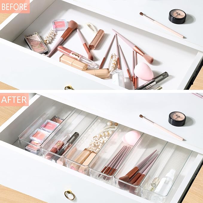 ihomecooker 6 Set Clear Plastic Junk Drawer Organizer Vanity Curlery Utensil - Image 3